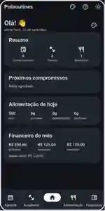 Página inicial do Poliroutines com resumo rápido da rotina