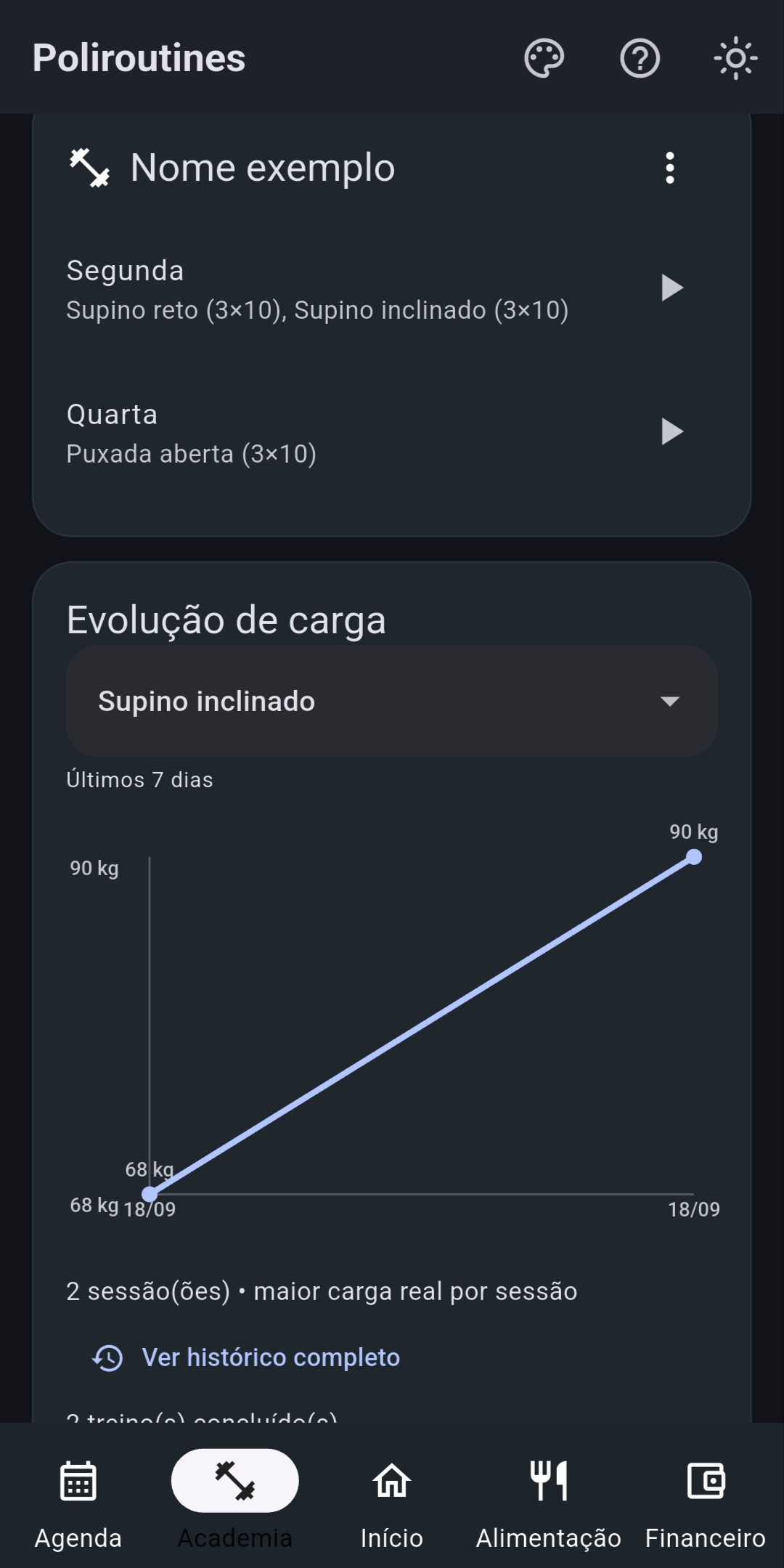 Tela personalizada do Poliroutines